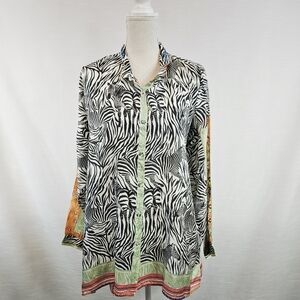 Johnny Was 100% Silk Zebra Print Tunic Top size Large